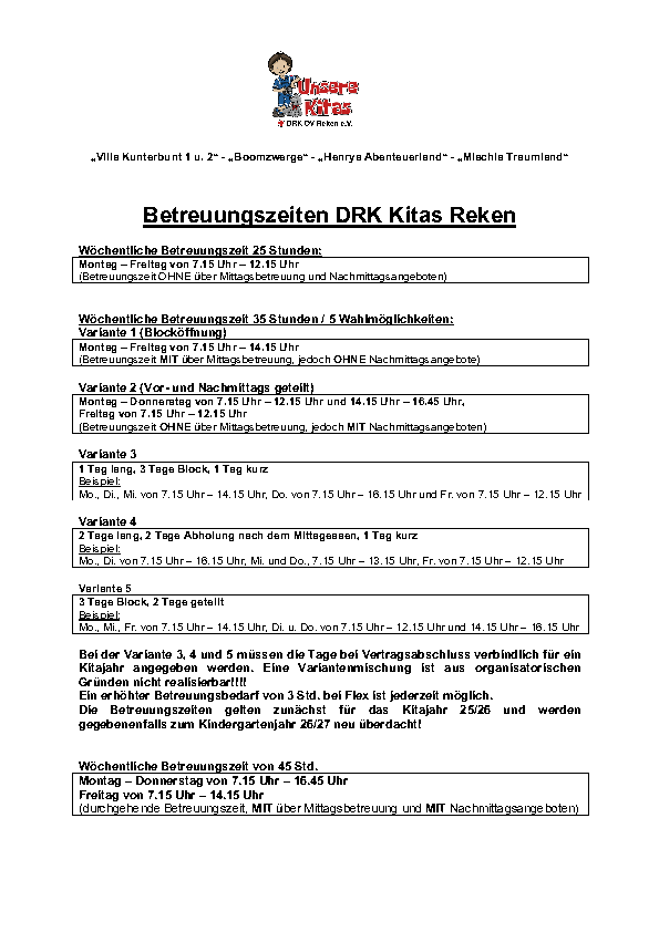 Betreuungszeiten